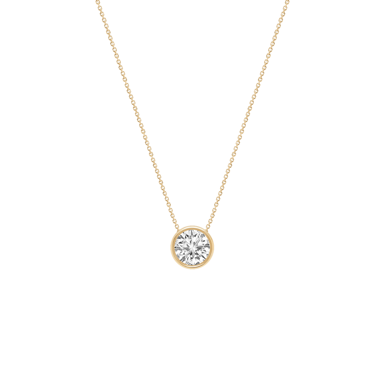 Round Diamond Pendant Necklace Bezel Set Charm Necklace Lab Grown Dainty Diamond Solitaire Everyday Wear Necklace
