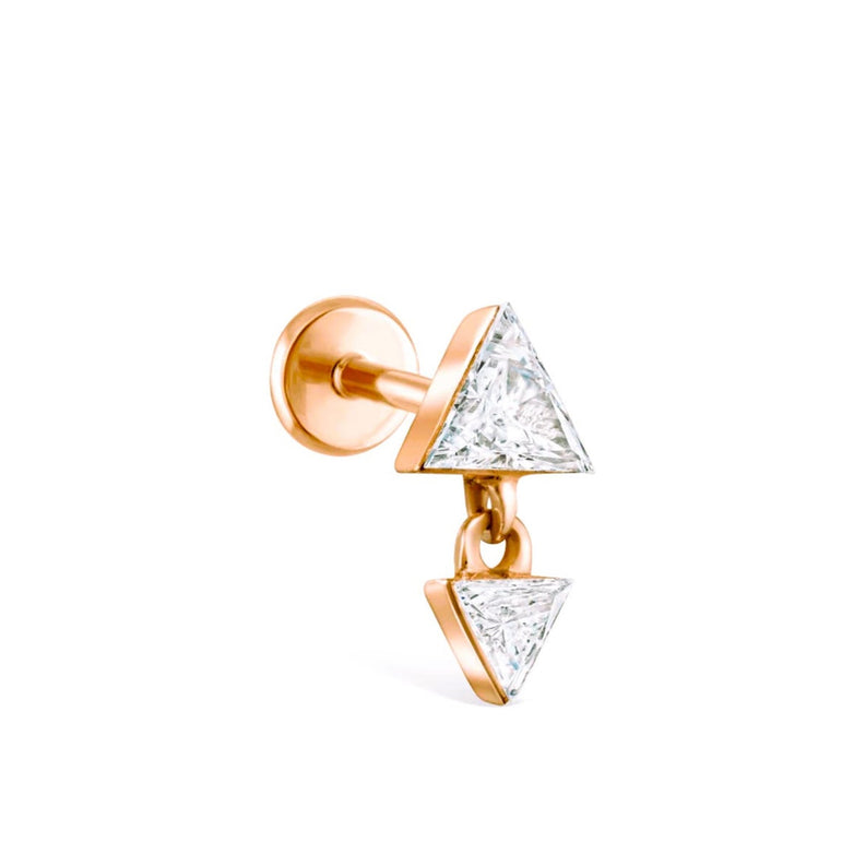 14k Gold Threaded Triangle Stud, Invisible Set Triangle Diamond Dangle Piercing, Cartilage Stud Earring
