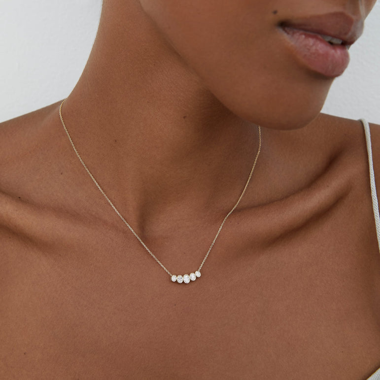 Oval Diamond Bar Necklace Minimalist 14k 18k Real Gold Charm Necklace Lab Grown Dainty Diamond Layering Everyday Wear Pendant Necklace