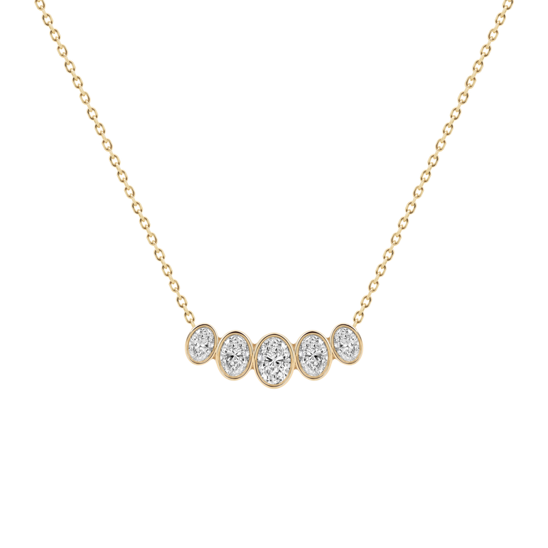 Oval Diamond Bar Necklace Minimalist 14k 18k Real Gold Charm Necklace Lab Grown Dainty Diamond Layering Everyday Wear Pendant Necklace