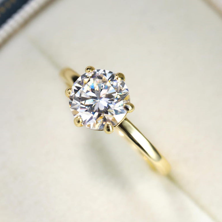 Round Labgrown Diamond Solitaire Engagement Ring In 14K Solid Yellow Gold
