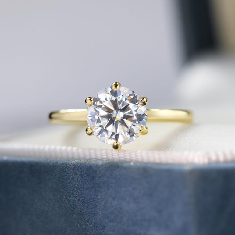 Round Labgrown Diamond Solitaire Engagement Ring In 14K Solid Yellow Gold