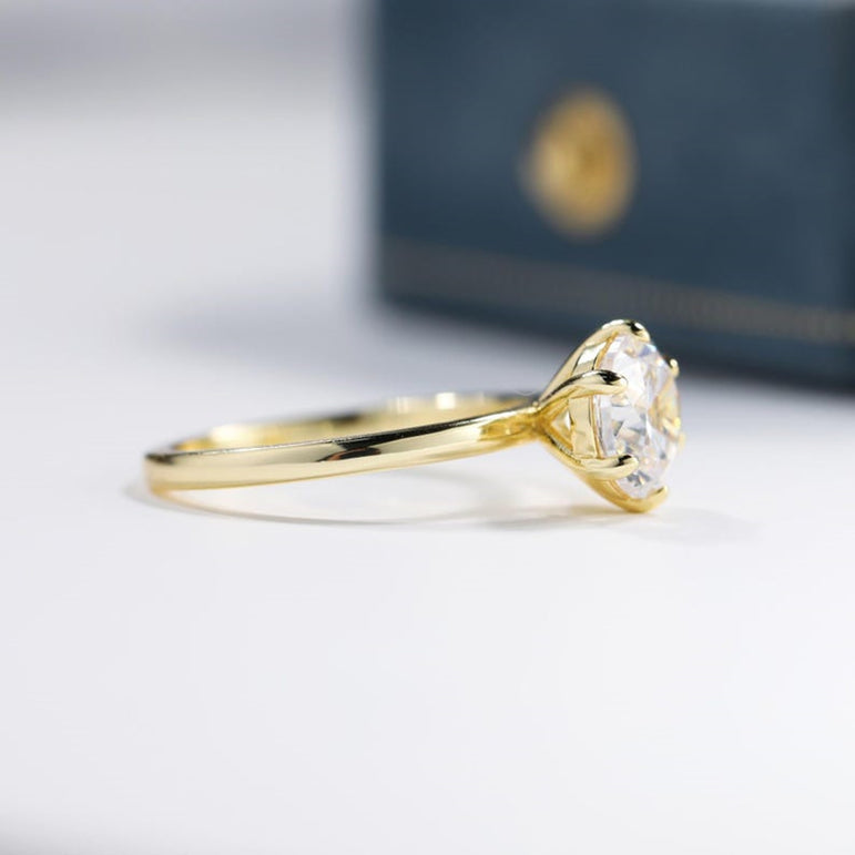 Round Labgrown Diamond Solitaire Engagement Ring In 14K Solid Yellow Gold