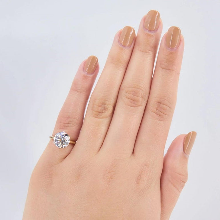 Round Labgrown Diamond Solitaire Engagement Ring In 14K Solid Yellow Gold