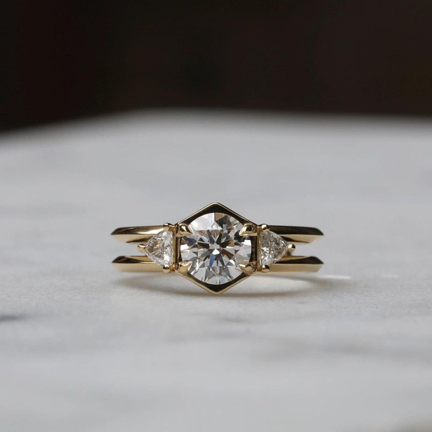 1.60 Ct Colorless Round Cut Moissanite Three Stone Wedding Ring