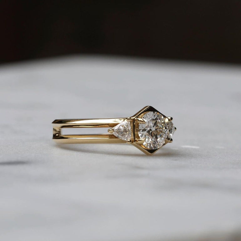 1.60 Ct Colorless Round Cut Moissanite Three Stone Wedding Ring