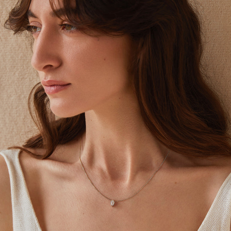 Marquise Diamond Pendant Necklace East West Bezel Set Charm Necklace Lab Grown Dainty Diamond Solitaire Pendant