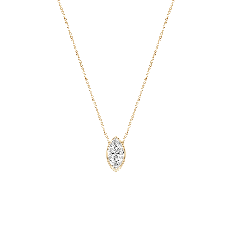 Marquise Diamond Pendant Necklace East West Bezel Set Charm Necklace Lab Grown Dainty Diamond Solitaire Pendant
