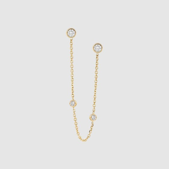 Double Hole Chain Earring Connecting Chain For Stud Front Back Ear Chain 14k Solid Gold Enhancer Earring Sparkling Lab Grown Earring