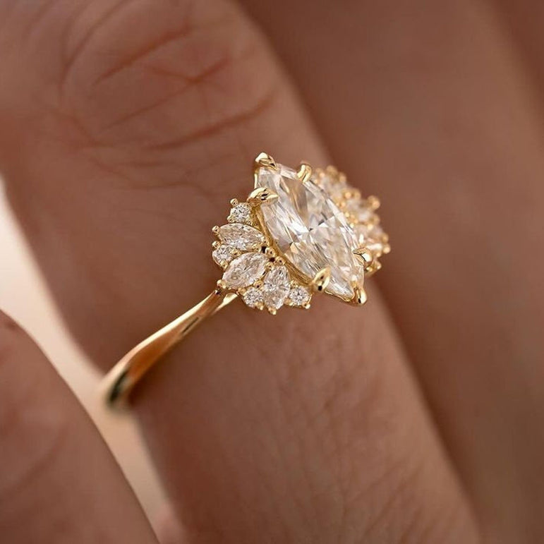 Cluster Marquise Moissanite Engagement Ring Marquise Moissanite Wedding Ring