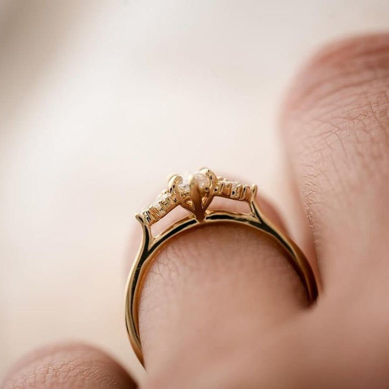Cluster Marquise Moissanite Engagement Ring Marquise Moissanite Wedding Ring