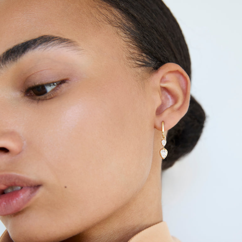 Pear Cut Diamond Dangle Drop Earring Ear Hoop Jacket 14k Solid Gold Earring Sparkling Lab Grown Diamond Hoop Enhancer Earring For Women