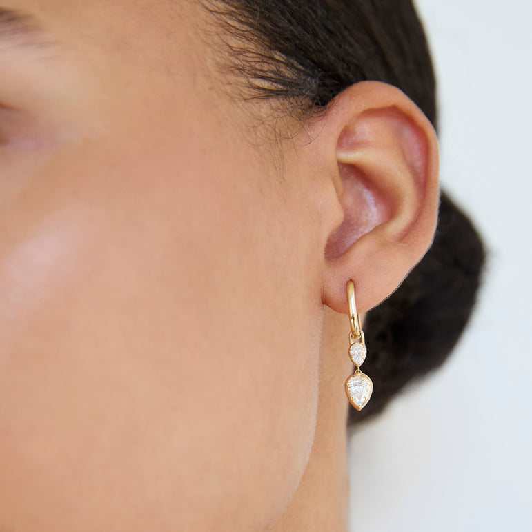 Pear Cut Diamond Dangle Drop Earring Ear Hoop Jacket 14k Solid Gold Earring Sparkling Lab Grown Diamond Hoop Enhancer Earring For Women