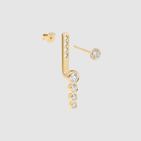 Diamond Ear Jacket 14k Real Solid Gold Dangle Drop Earring For Stud Sparkling Lab Grown Diamond Earrings Gold Everyday Earring Women