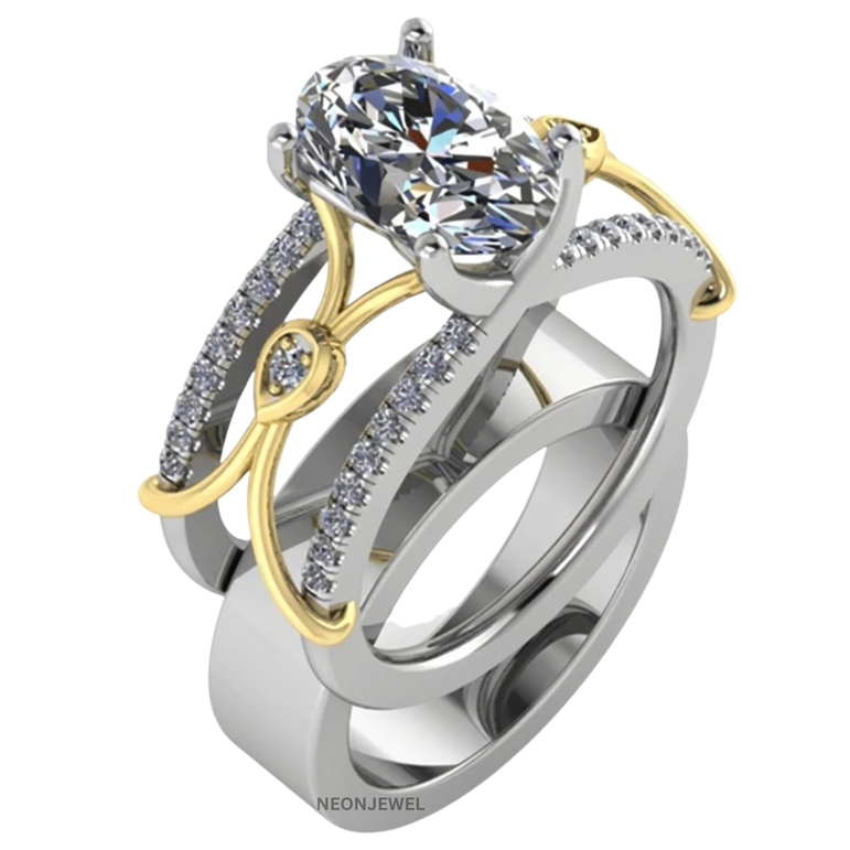 Two-Tone Engagement Ring Cover for Smart Ring | Oval Cut Moissanite Ring Enhancer Band | Silver & Gold Smart Ring Protector Jacket