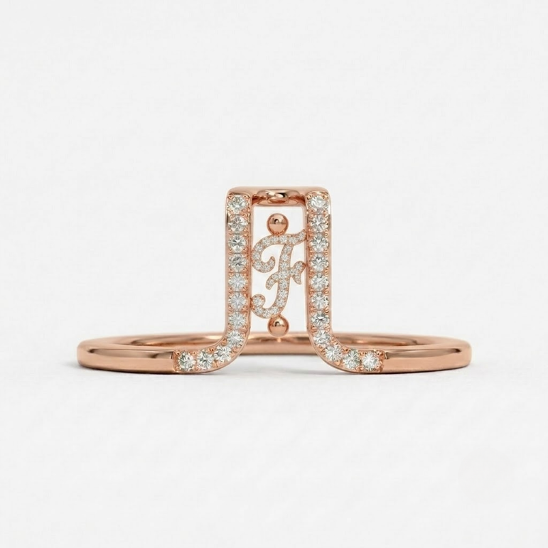 Crystal Initial F Ring Guard for Smart Ring โข Gold Custom Monogram Smart Ring Cover โข Pave Diamond Letter F Ring Protector