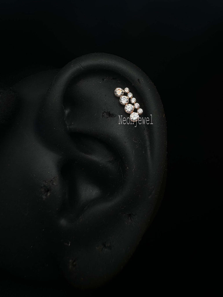 Invisible Set Diamond Apsara Bar Threaded Stud Earring 14K Solid Gold Bar Earring for Unisex straight bar Diamond piercing