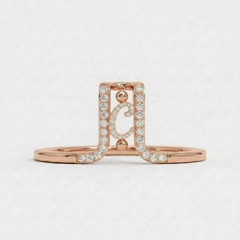 Crystal Initial C Ring Guard for Smart Ring • Gold Custom Monogram Smart Ring Cover • Pave Diamond Letter C Ring Protector