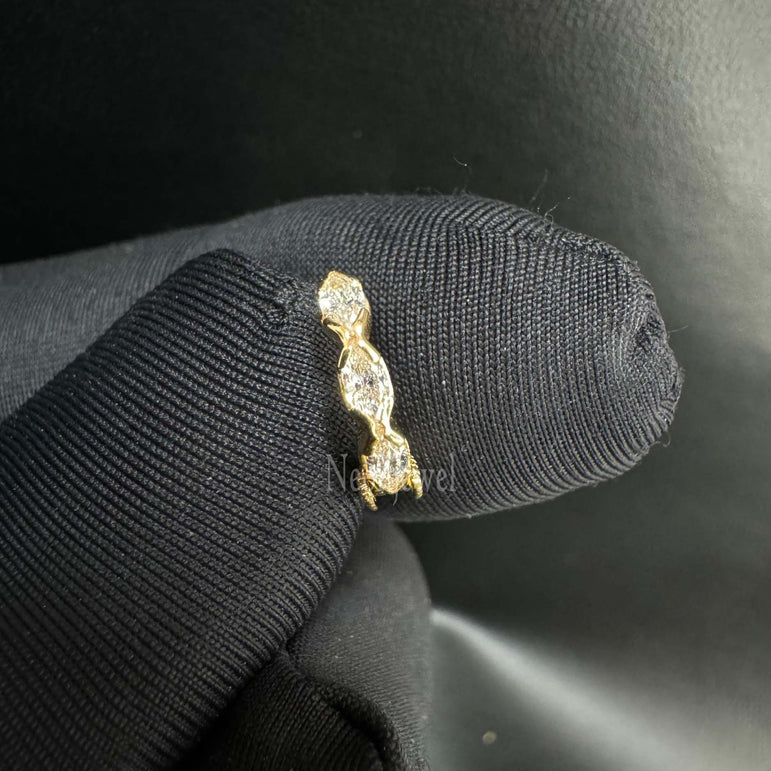 10K Solid Gold Invisible Set Diamond Marquise Eternity Hoop Earring For Women Hoops Earring