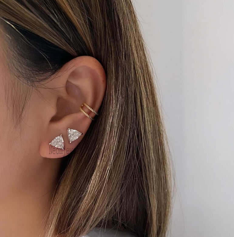 Triangle Cut Moissanite Earring Trillion Moissanite Studs 1 + 1 Ct Trillion Cut Stud Earring