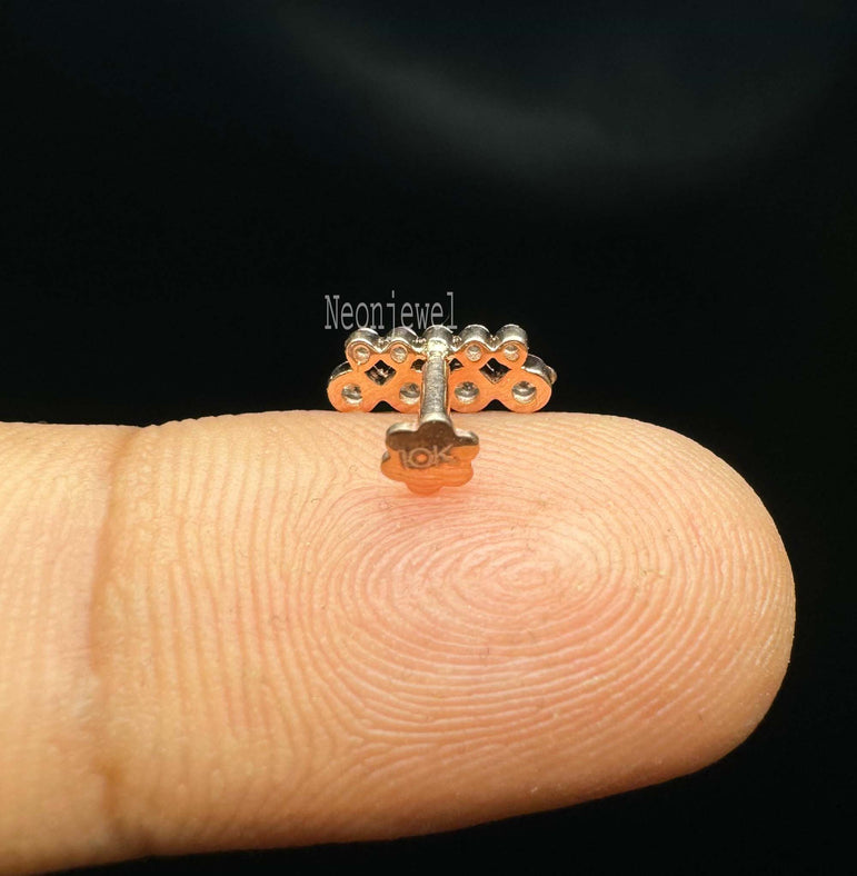 Invisible Set Diamond Apsara Bar Threaded Stud Earring 14K Solid Gold Bar Earring for Unisex straight bar Diamond piercing