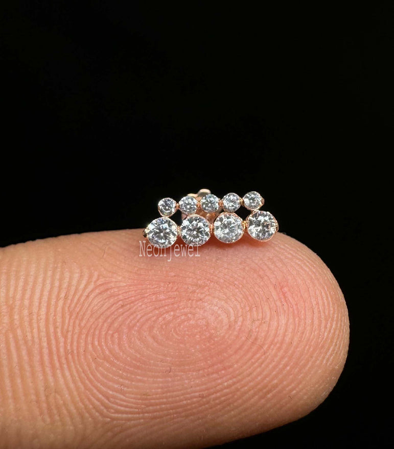 Invisible Set Diamond Apsara Bar Threaded Stud Earring 14K Solid Gold Bar Earring for Unisex straight bar Diamond piercing