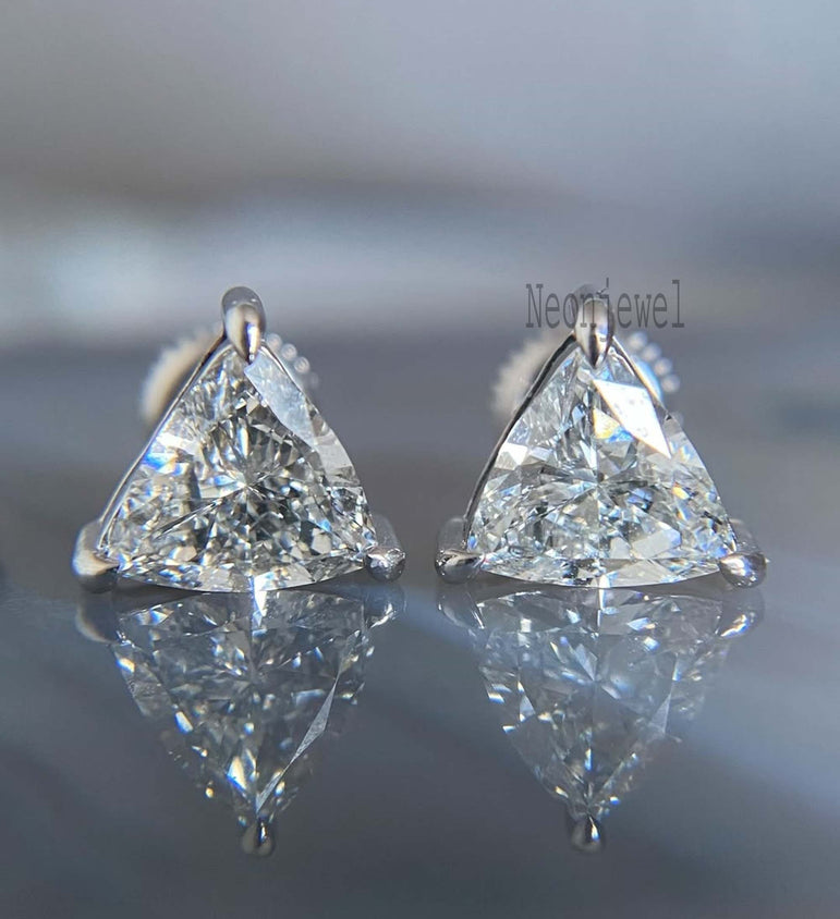 Triangle Cut Moissanite Earring Trillion Moissanite Studs 1 + 1 Ct Trillion Cut Stud Earring