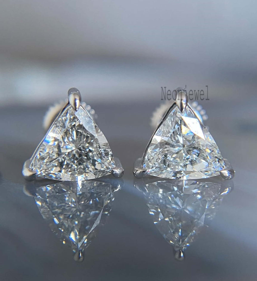 Triangle Cut Moissanite Earring Trillion Moissanite Studs 1 + 1 Ct Trillion Cut Stud Earring