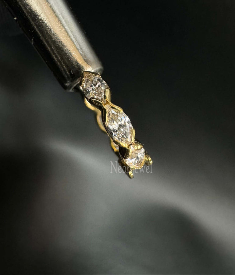 10K Solid Gold Invisible Set Diamond Marquise Eternity Hoop Earring For Women Hoops Earring