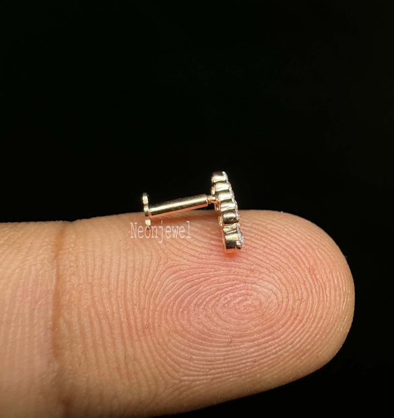 Invisible Set Diamond Apsara Bar Threaded Stud Earring 14K Solid Gold Bar Earring for Unisex straight bar Diamond piercing