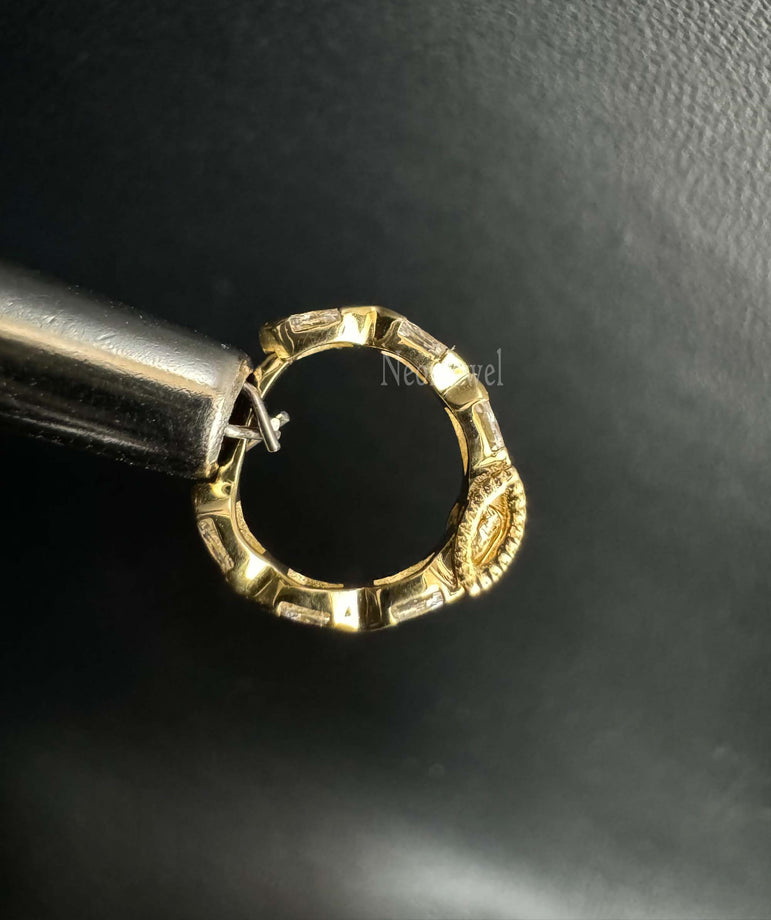 10K Solid Gold Invisible Set Diamond Marquise Eternity Hoop Earring For Women Hoops Earring