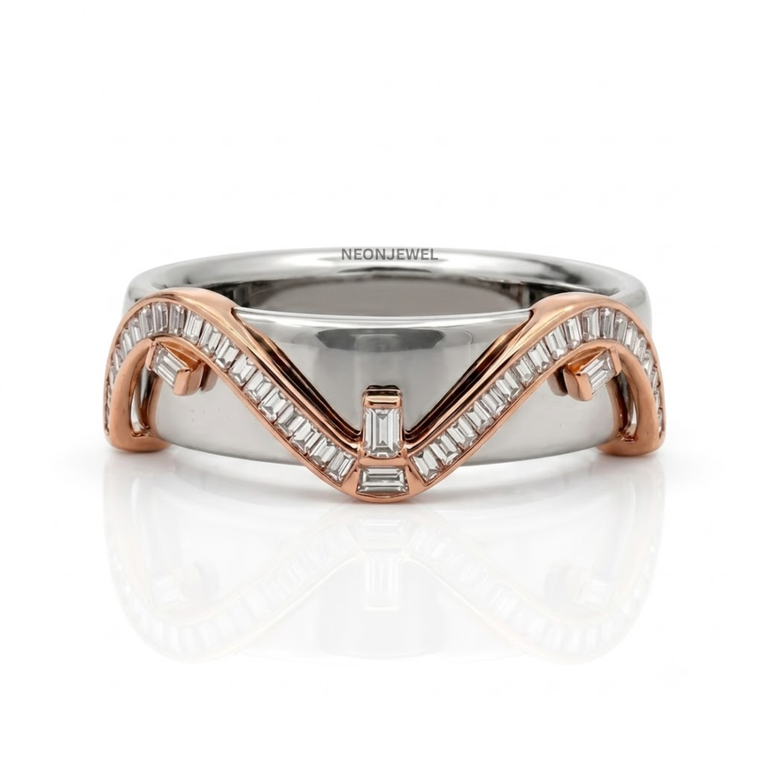 Baguette Moissanite Smart Ring Cover • Gold Chevron Wave Ring Guard • Elegant Protector Jacket for Tech Rings