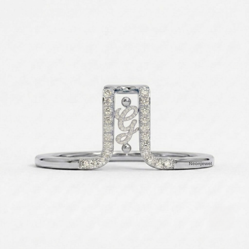 Crystal Initial G Ring Guard for Smart Ring • Custom Monogram Smart Ring Cover Gold Silver Rose • Pave Diamond Letter G Ring Protector
