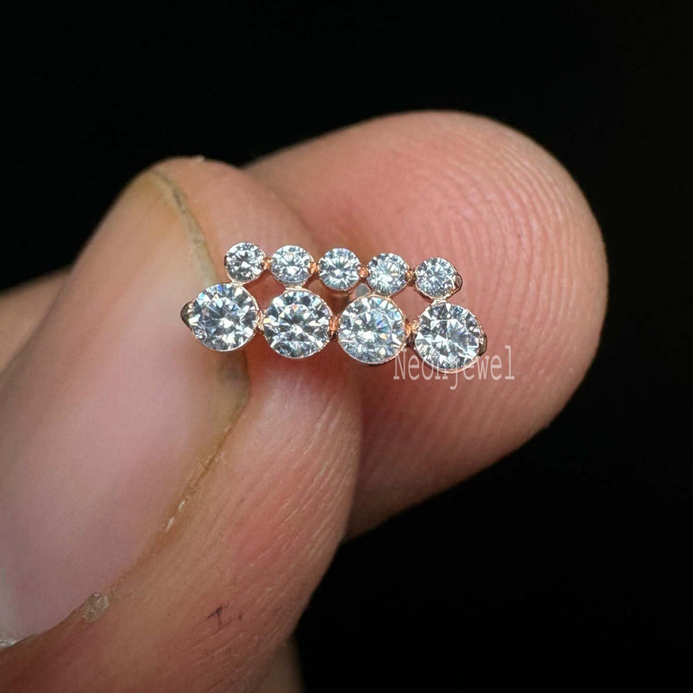 Invisible Set Diamond Apsara Bar Threaded Stud Earring 14K Solid Gold Bar Earring for Unisex straight bar Diamond piercing