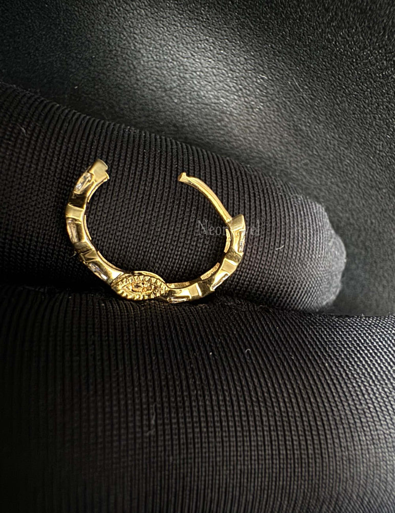 10K Solid Gold Invisible Set Diamond Marquise Eternity Hoop Earring For Women Hoops Earring