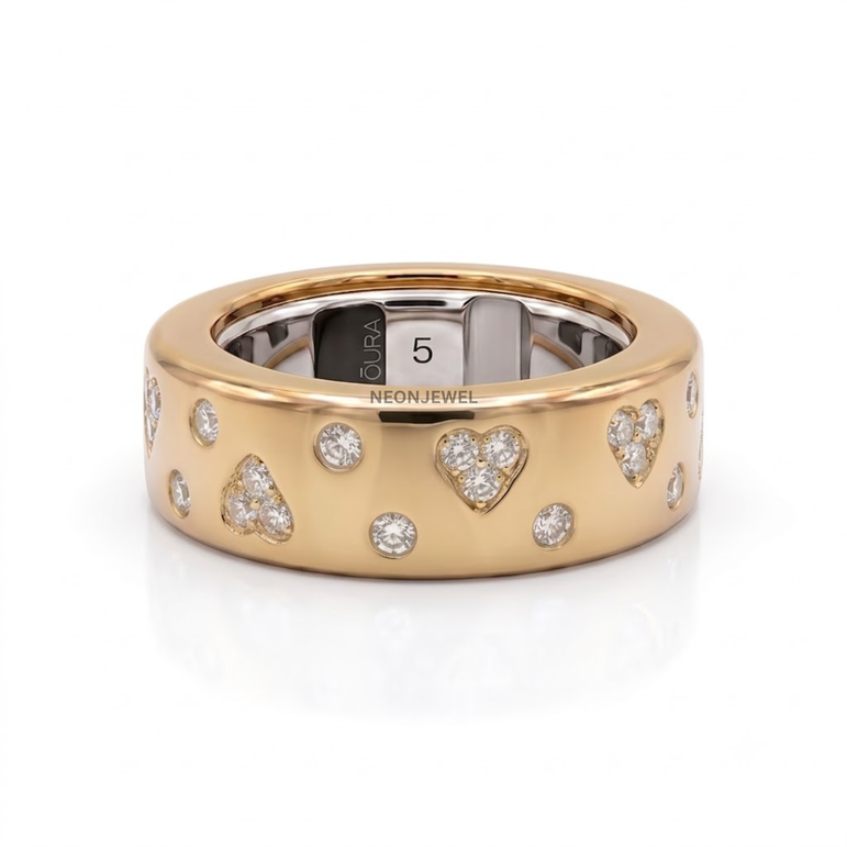 The "Sweetheart" Oura Ring Cover 4, 5 – Satin Gold with Pavé Hearts & Crystals