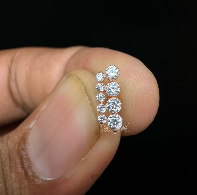 Invisible Set Diamond Apsara Bar Threaded Stud Earring 14K Solid Gold Bar Earring for Unisex straight bar Diamond piercing