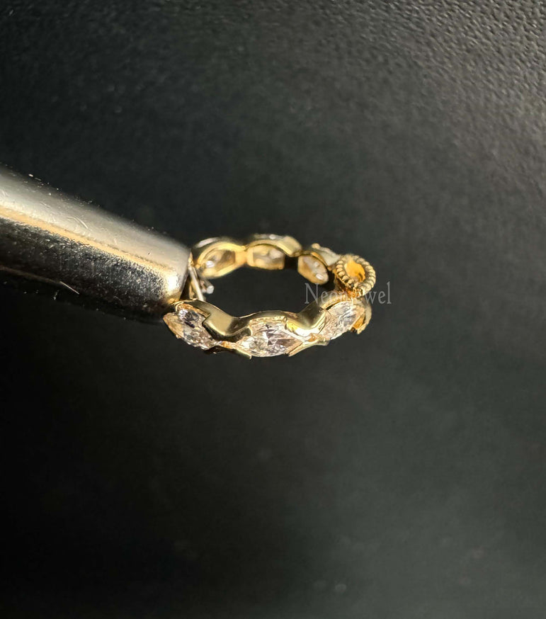 10K Solid Gold Invisible Set Diamond Marquise Eternity Hoop Earring For Women Hoops Earring