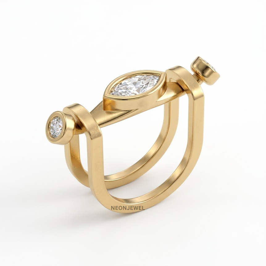 Gold Marquise Diamond Oura Ring Cover | Luxury Smart Ring Protector | 14K Gold Plated Crystal Oura Ring Jacket