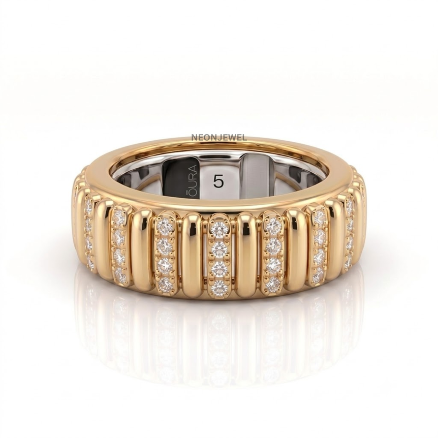 14K Gold Plated Smart Ring Protector Cover • Modern Ribbed Tech Ring Guard • Chunky Jewelry for Smart Rings