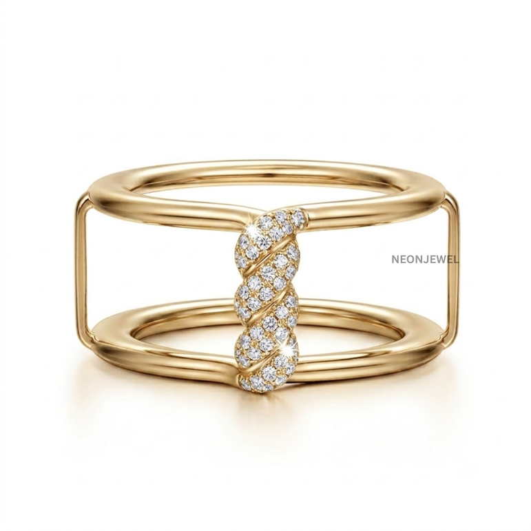 Gold Twisted Pave Cover for Oura Ring, Crystal Rope Smart Ring Protector, Double Band Tracker Shield, Luxury Diamond Styling Sleeve