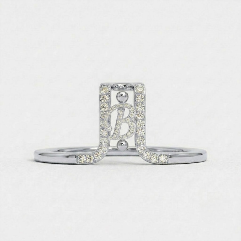Crystal Initial B Ring Guard for Smart Ring • Gold Custom Monogram Smart Ring Cover • Pave Diamond Letter B Ring Protector