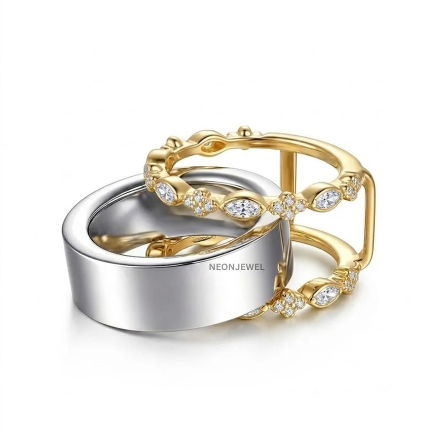 Vintage-Inspired Marquise Crystal Oura Ring Cover | Floral & Leaf Accent Smart Ring Enhancer Set