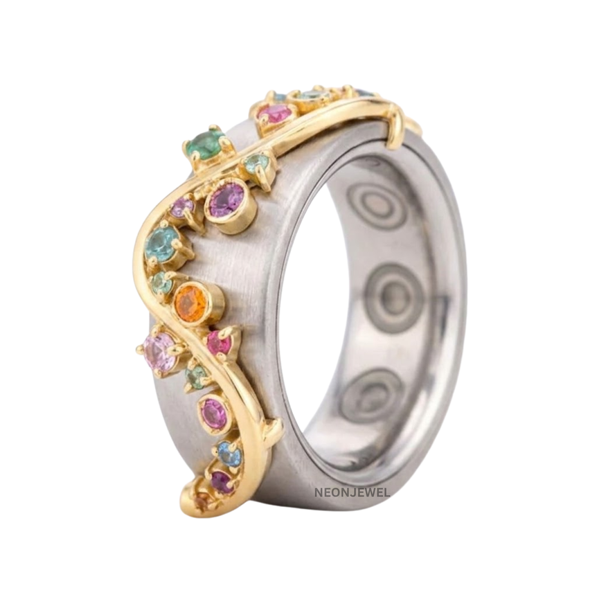 Multicolor Gemstone Oura Ring Cover | Gold Vine & Floral Smart Ring Protector | Stylish Oura Ring Accessories