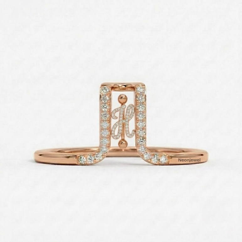 Crystal Initial H Ring Guard for Smart Ring • Custom Monogram Smart Ring Cover Gold Silver Rose • Pave Diamond Letter H Ring Protector