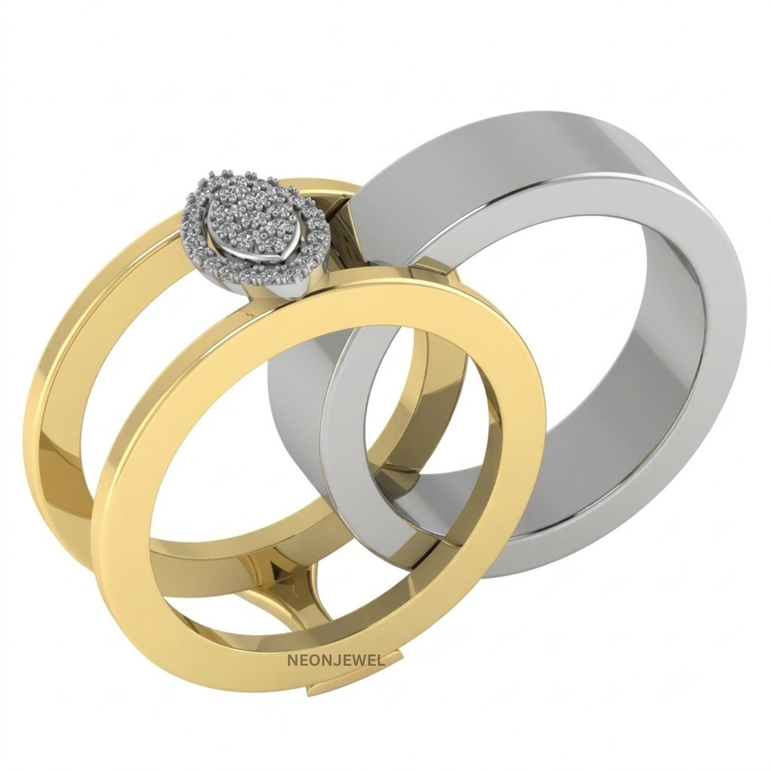 Premium Smart Ring Decorative Cover, Two-Tone Gold and Silver Shield with Marquise Diamond Element, Statement Protective Smart Ring Band