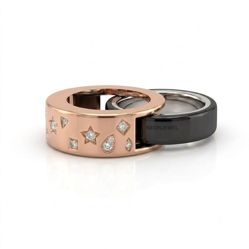 The "Stargazer" Oura Ring 4, 5 Cover – Satin Gold with Pavé Celestial Motifs