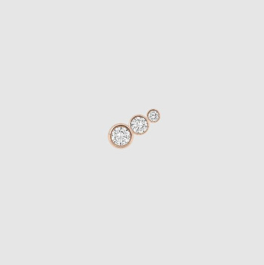 Bezel Set Round Diamond Stud Earring Lab Grown Diamond Dainty Minimalist Everyday Wear Stacking Piercing Three Diamond Stud
