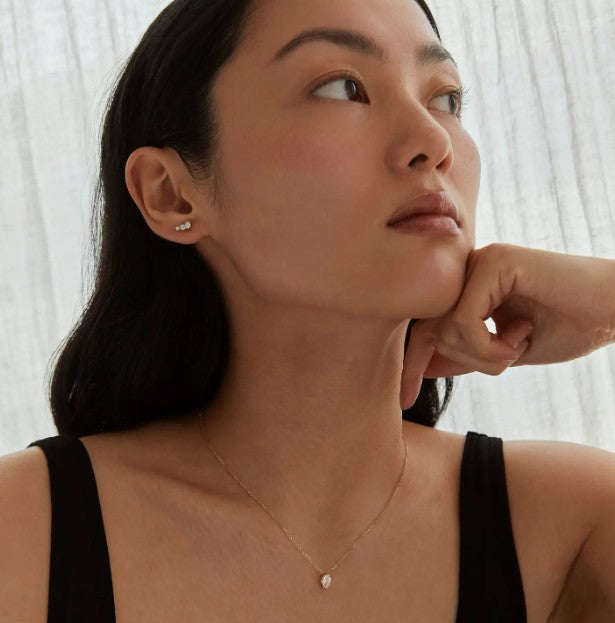 Bezel Set Round Diamond Stud Earring Lab Grown Diamond Dainty Minimalist Everyday Wear Stacking Piercing Three Diamond Stud
