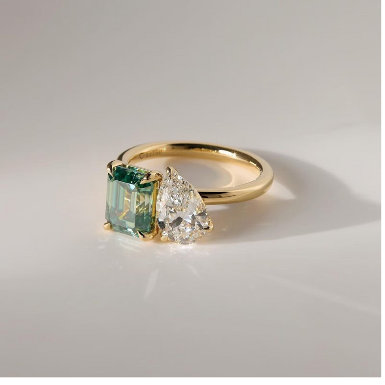 Toi Et Moi Emerald & Pear Moissanite Engagement Ring Two Stone Moissanite Ring